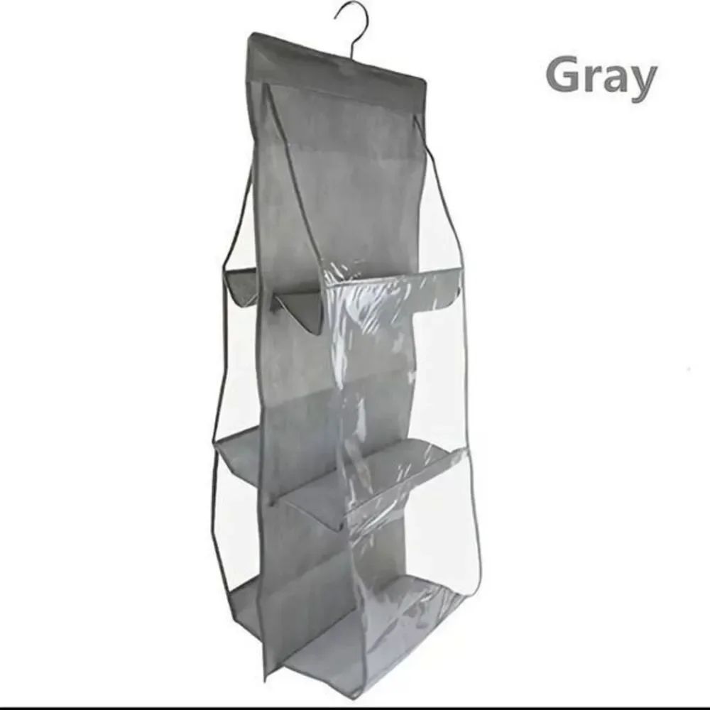 Hanging Purse‎ Hand Bag Organizer Storage, Gray Transparent Holds 6 Hang Bags